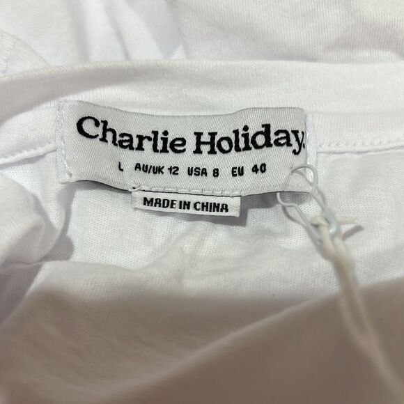 Charlie Holiday White Gone fishing slim tee embroidered shell NWT - Picture 8 of 11